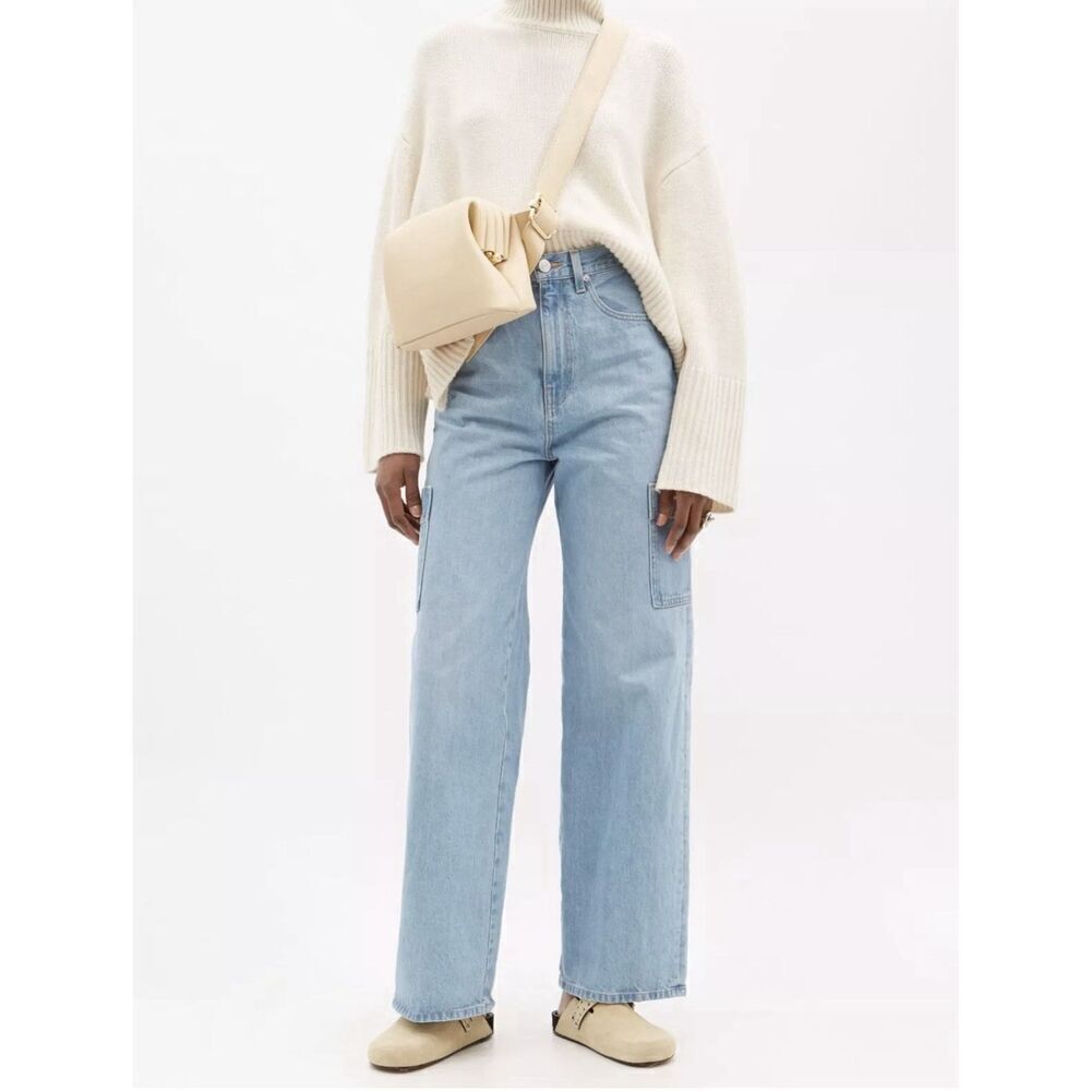 FRAME High Rise Baggy Pocket Cargo Jeans Wide Leg in Genoa Light Wash Size 32